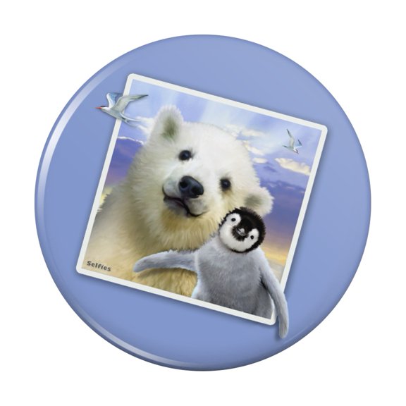 Polar Pals Selfie Picture Polar Bear Penguin Pinback Button Pin