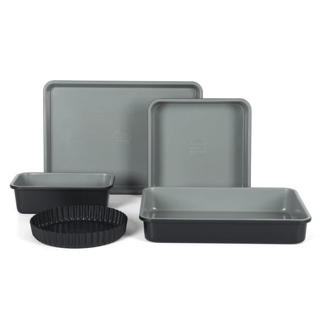 Sur La Table Kitchen Essential Carbon Steel Baking Pans Bakeware Set W/Premium PFA Free Grey Ceramic Nonstick - Black Exterior