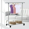 thumbnail image 3 of 47-78" Adjusable Length, 43-66" Height, Standard Rod Garment Rack with Wheels and Bottom Shelves, Stainless Steel Clothing Rack, Stainless Steel, 3 of 8