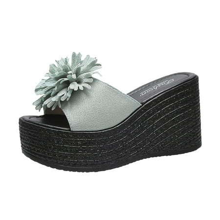 

Kukoosong Wedge Sandals for Women Matsu Heel Thick Sole Slope Heel Breathable Slip-on Beach Sandals Women Green 39