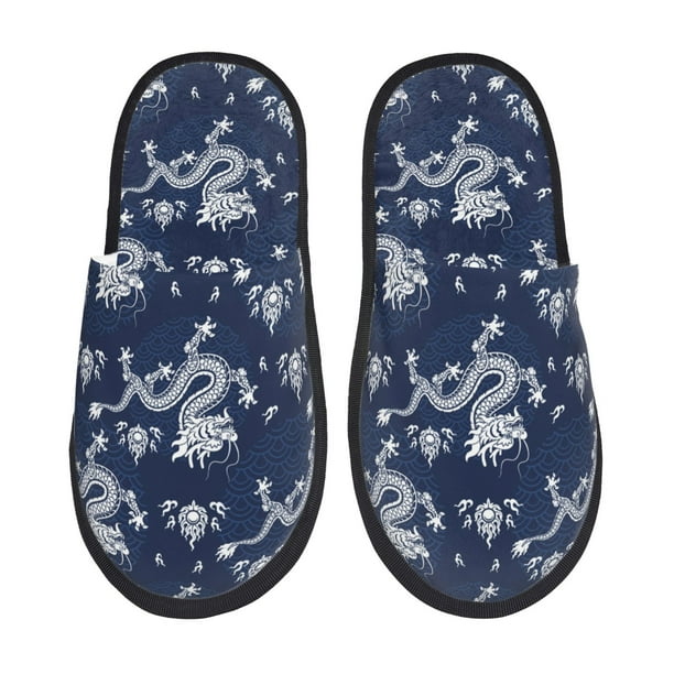 Fotbe Dragon Pantuflas Peludas para Mujer con Estampado, Zapatillas de Peluche, Zapatos de Invierno para Casa, Uso Interior y Exterior-Medium