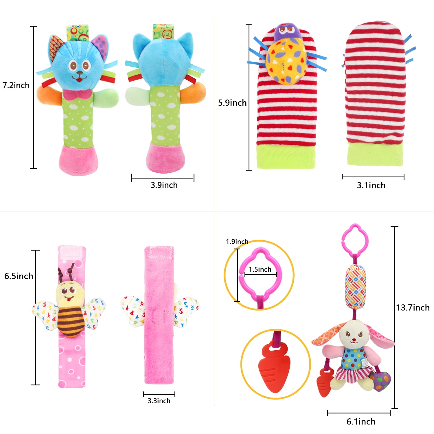Wrist Rattles Foot Finder Rattle Sock Baby Toy, Hanging Rattle Toy, Hand Bracelet Rattle, Feet Leg Ankle Socks, Activity Rattle Present Gift for Newborn Infant Babies Boy Girl (12 pcs-B)