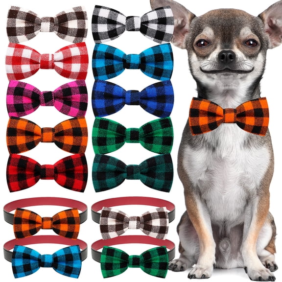 Top-kevin Plaid Dog Bow Ties,10pcs Pet Bowties Cat Bow Ties,Adjustable Bowties for Small Medium Large Dogs Cats Pets Grooming Accessories | Dog Collar Bow Ties(Color Random)