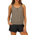 thumbnail image 2 of pstuiky Womens Swimsuit Solid Color Crew Neck Adaptable Two Piece Bathing Suits Swim Suit Women Workout Two-Piece Sets Chest Support with Boy Shorts Swim Dress, 2 of 7