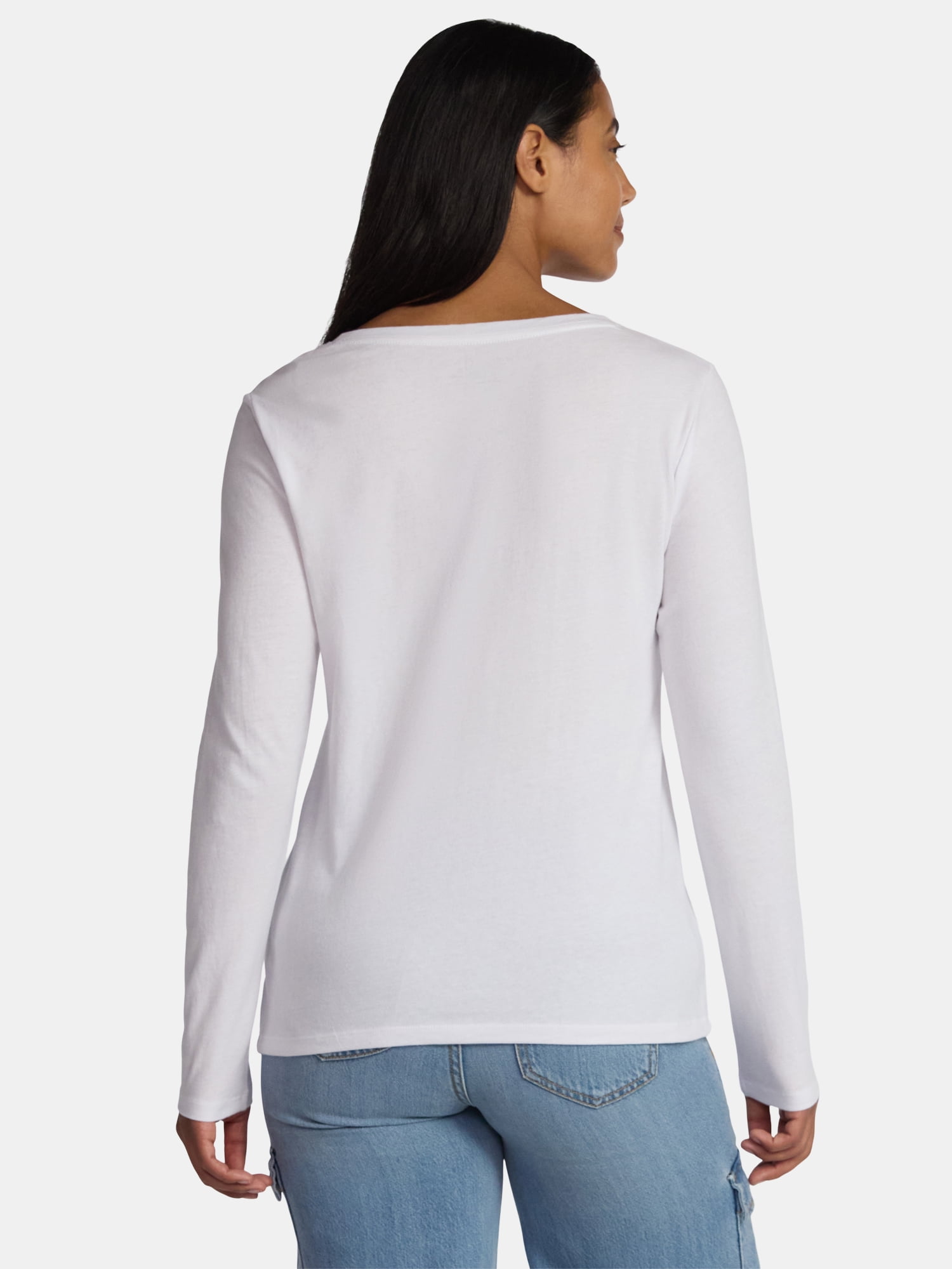 Time and Tru Women's Cotton V-Neck Tee with Long Sleeves, 2-Pack, Sizes XS-XXXL
