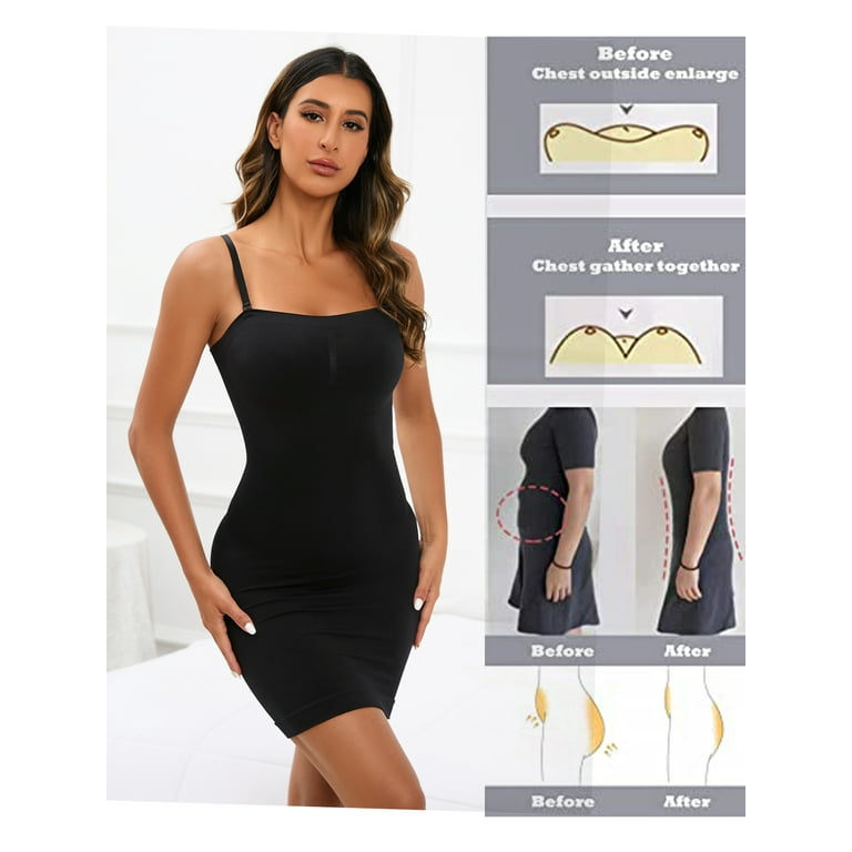 SAYFUT Women's Ultra Firm Control Shapewear Plus Size Slip Shapewear  Seamless Full Slips Long Dress Body Shaper Black/Nude