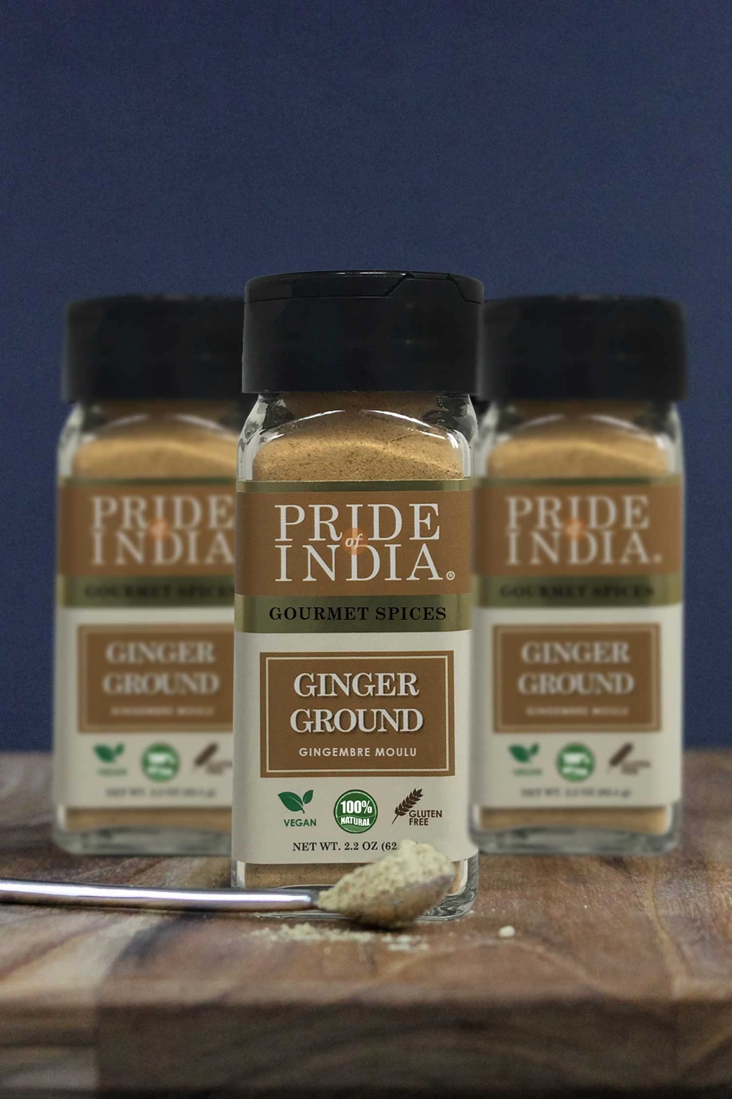 Pride of India - PACK of 6 - Ginger Fine Ground – Gourmet Spice – Ideal for Cooking/Baking/ Rubs  – No Additives – Fresh Root Powder – Easy to Use – 2.2 oz. Small Dual Sifter Bottle