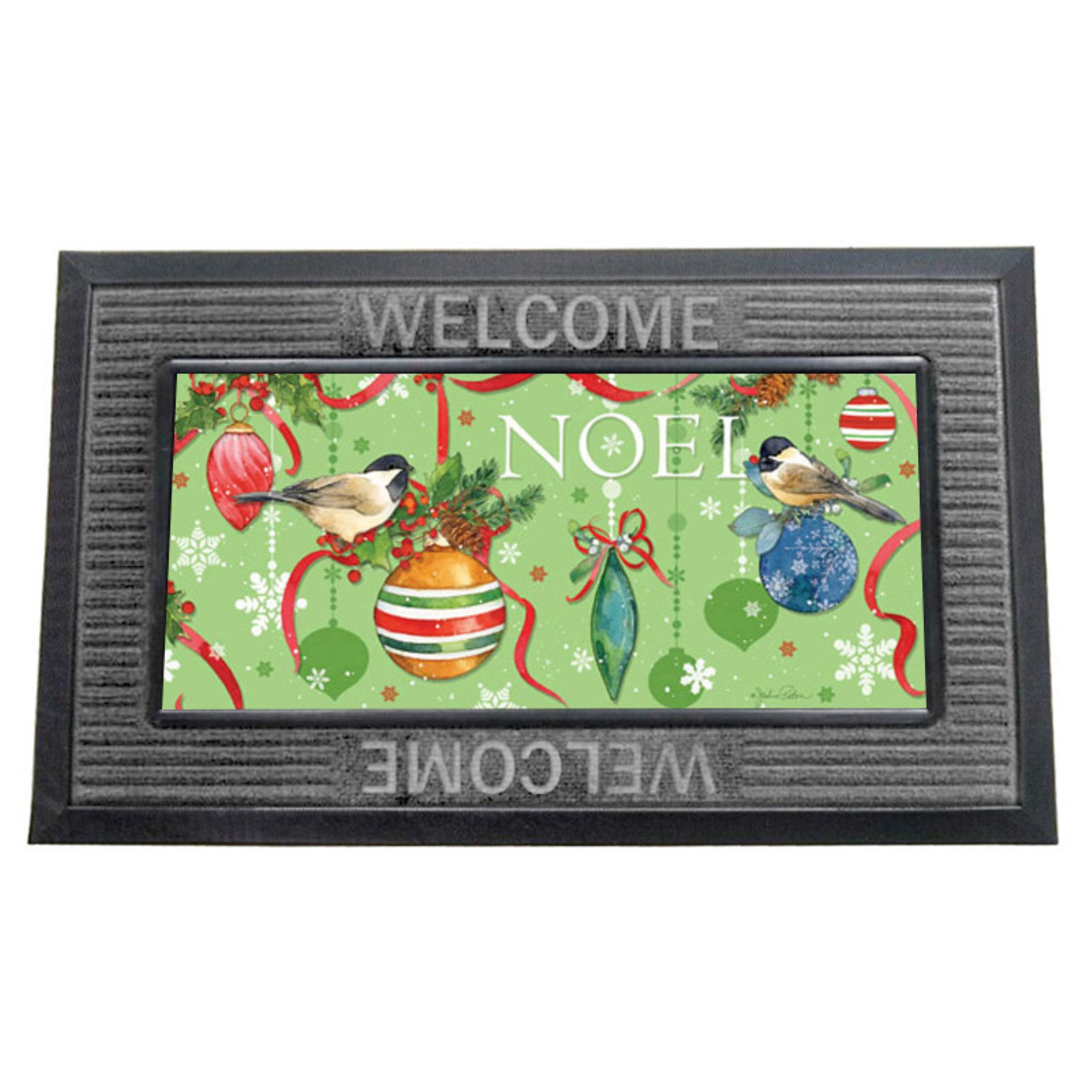 Evergreen Sassafras Mat with Evergreen Ornamental Chickadees