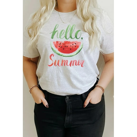 Hello Summer Watercolor Watermelon Graphic Tee T-Shirt