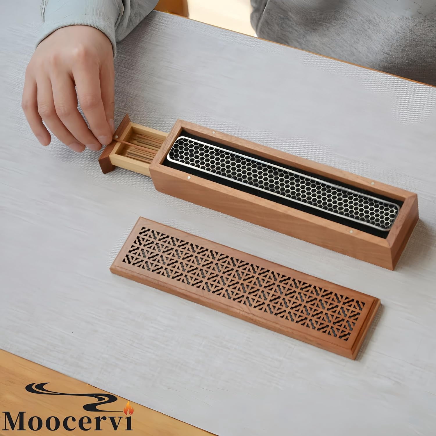 Incense Holder Burner,Coffin Incense Storage Box Holder for Sticks, Wooden Incense-Stick Holder & Ash Catcher for Meditation/Yoga Room/Bedroom/studyroom/Office (Incense Holder with Storage)