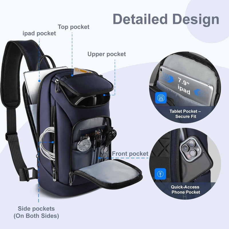 HEROIC KNIGHT Sling Bag for Men Crossbody Backpack for Travel Work College Waterproof, Blue