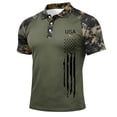 thumbnail image 4 of GrmtClth Mens 1776 2026 Usa Camo Raglan Polo Shirt Patriotic American Flag Print Vacation Top Collared Fashion Short Sleeve Button Golf Polo Dark Green S, 4 of 5