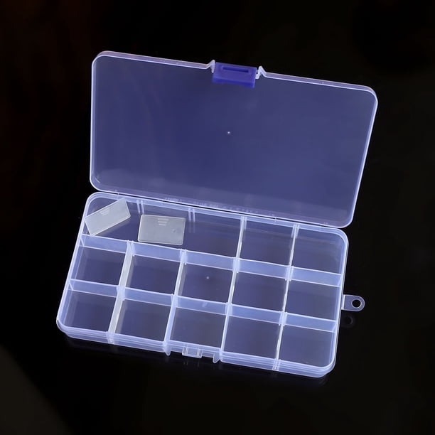 Caja de almacenamiento de escritorio con 10, 15 y 24 botones transparentes para accesorios de pesca, joyería y cosméticos