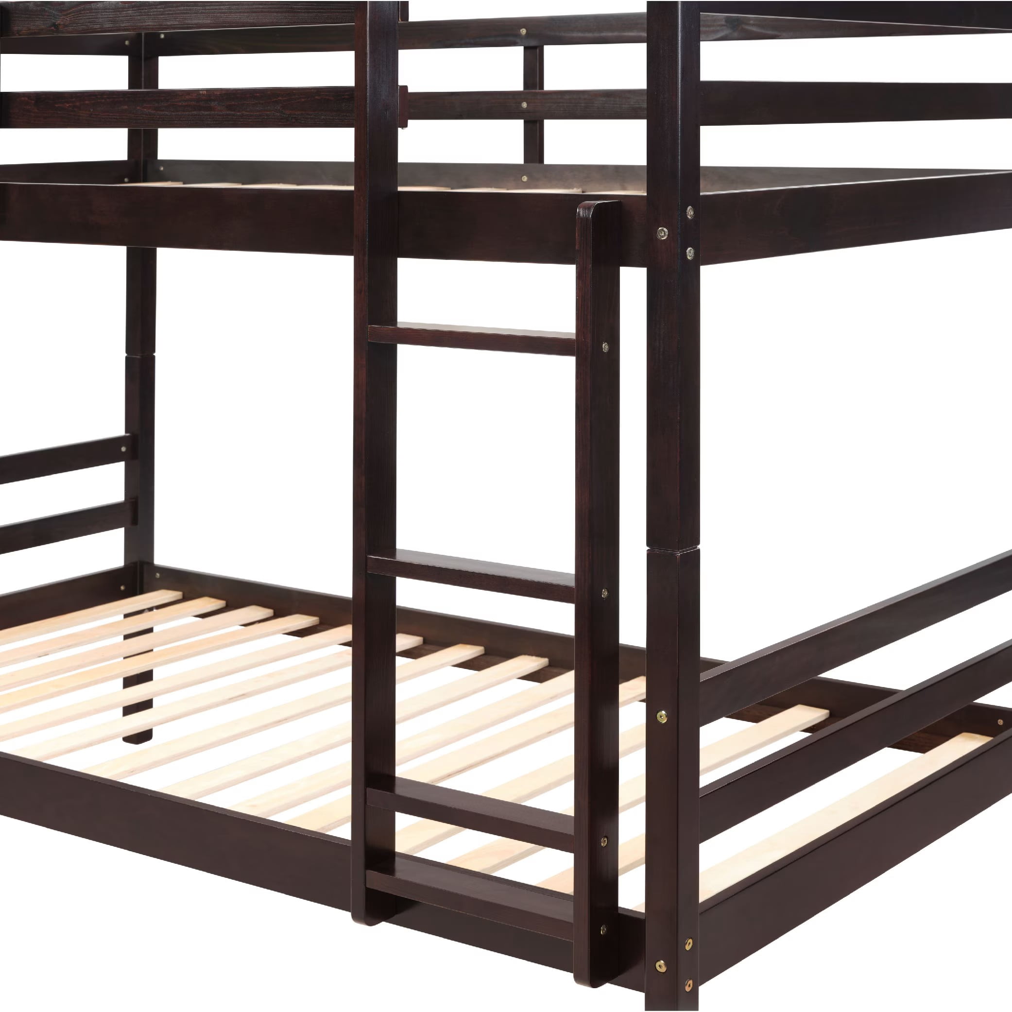 Aukfa Twin over Twin Bunk Bed, Wooden Bunk Bed with High Guardrail for Kids/Teens and Dorm Room/Guest Room, Espresso