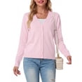 thumbnail image 3 of JWD Womens Cardigan Open Front Button Down Long Sleeve Knit Sweater Top Lightweight Casual Layering Cardigan Pink White L, 3 of 4