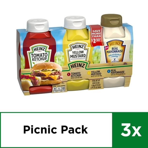 Heinz Tomato Ketchup, Yellow Mustard and Real Mayonnaise Variety Pack