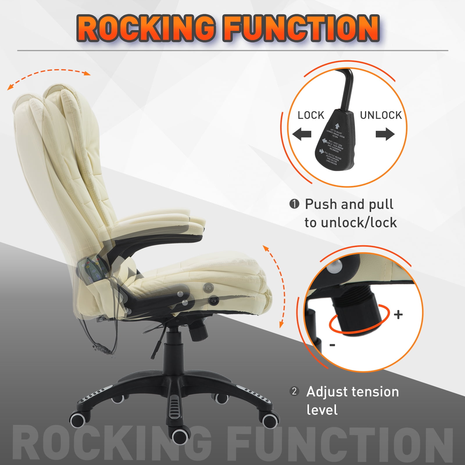Chaise de bureau ergonomique contemporaine HomCom beige pivotante à hauteur  réglable avec fonction de massage A2-0053