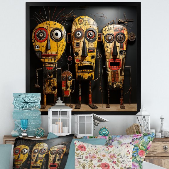 Designart "Tribal Mask from Africa II" People Framed Wall Art Decor - Global Black African Mask Bedroom Framed Canvas Wall Art