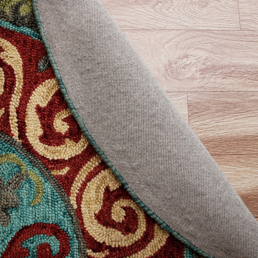 LR Home Wren 5' Round Green/Red Bordered Medallion Indoor Area Rug