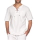 thumbnail image 1 of Camisa de playa holgada de cuello en V y manga corta con cordón para hombre - Tejido de lino, estilo retro informal, yoga/deporte, 1 of 6