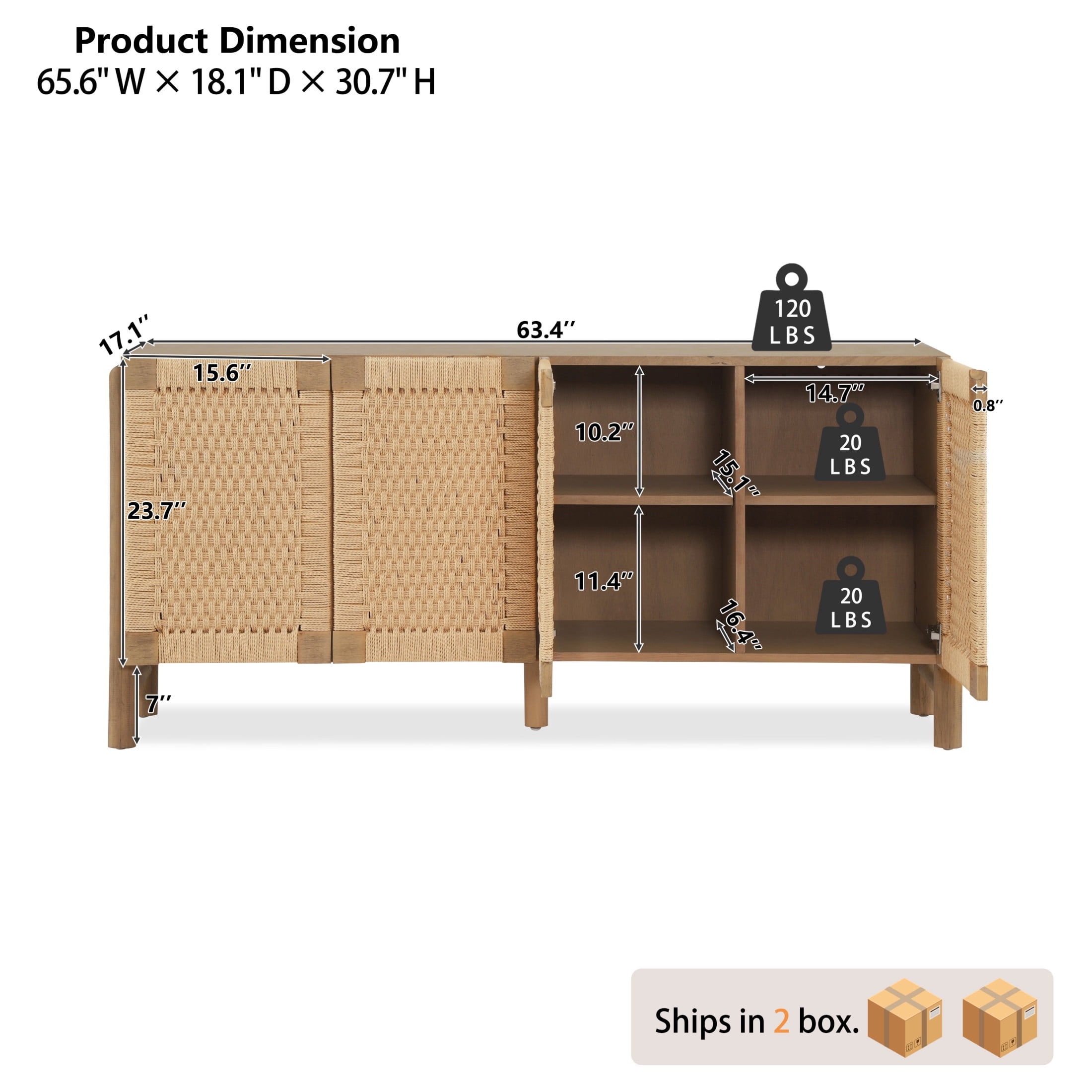 Christopher Knight Home Boho Storage Cabinet with Handwoven Paper Rope Doors, Solid Wood Legs, Natural