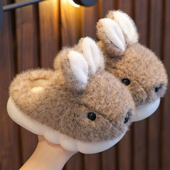 Tawop Slipper Woman Warm Fallen Kid Thermal Slip Resistant Home Brown Size：24