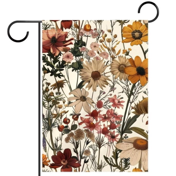 Vintage Floral with Wildflowers and Plants Double Sided Garden Flag Decorative Weather Resistant Yard Flag, Large DIY Vertical Flag for Farmhouse Patio Lawn, 28x40 Inch
