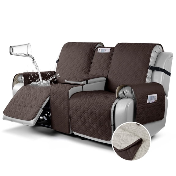 KINCAM Waterproof Loveseat Recliner Cover with Console, 3-Piece Non-Slip Washable Furniture Protector for Split Sofa, Chocolate