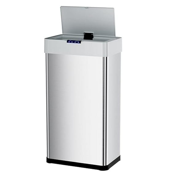 Touchless Sensor Trash Can, 21.1 Gal Smart Automatic Bin, Stainless Steel Kitchen Garbage Can with Soft-Close Lid, Bag Ring & Light (Silver)