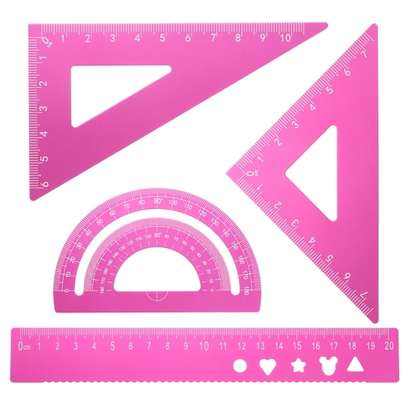 Uxcell 4pcs Triangular Ruler Set 20mm Aluminum Ruler Geometric Protractor Triangle Ruler Engineering Scale Pink