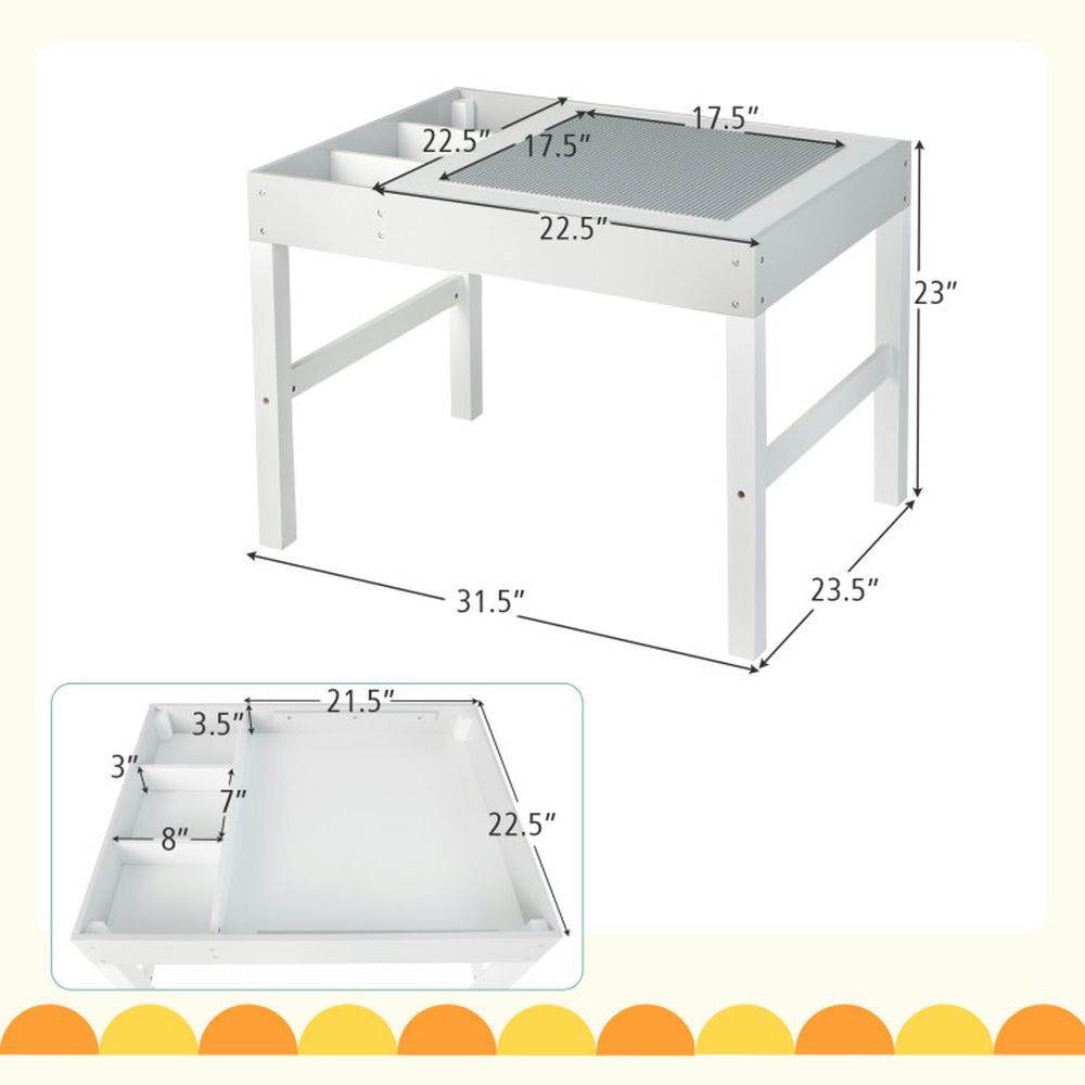 Spaco 3 in 1 Wooden Kids Table with Storage and Double-Sided Tabletop-White, Toddler Table and Chair Set for Arts & Crafts, Snack Time, Homeschooling, Homework