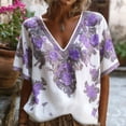 thumbnail image 1 of TaTaai Women’s V Neck Printed Short Sleeve T Shirts Casual Loose Blouses Soft Polyester Tops Summer Spring Daily Tees Gift, 1 of 6