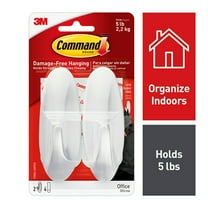 Command Designer Hooks, Large, White, 2 Hooks, 4 Strips, Holds 5 Lbs