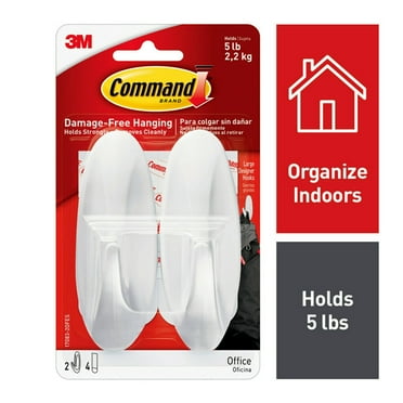 Command Designer Hooks, Large, White, 2 Hooks, 4 Strips, Holds 5 Lbs