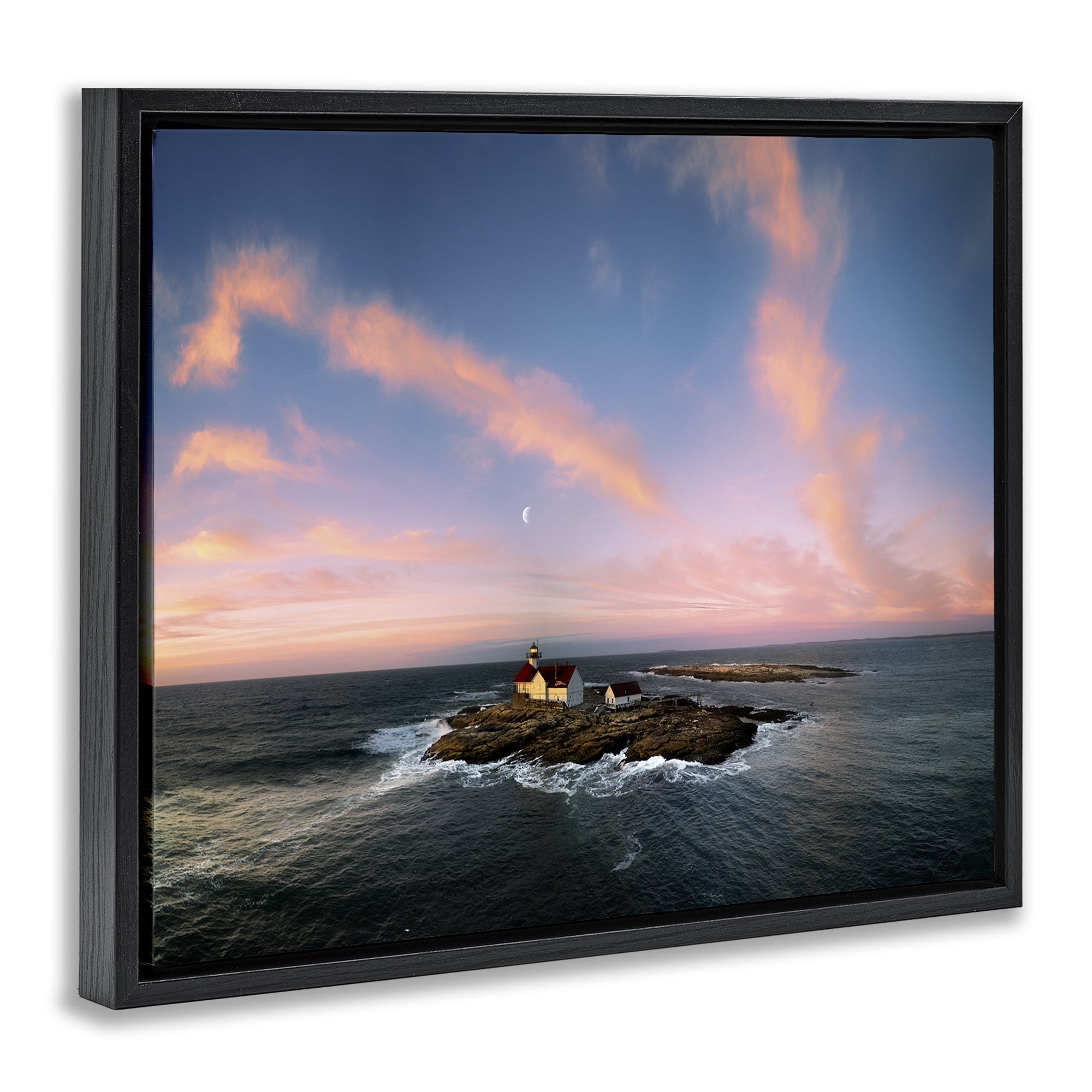 Stupell Industries Coastal Island Moon Overhead Landscape & Nature Photography Black Floater Framed Canvas Art Print Wall Art, 21 x 17