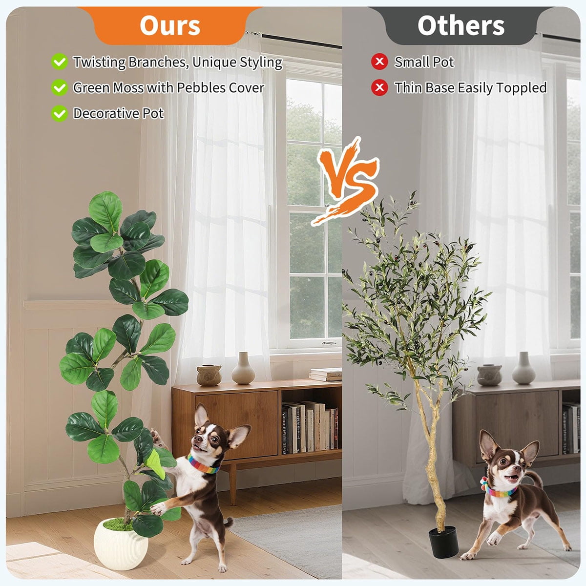Ataucjin 5ft Fiddle Leaf Fig Artificial Tree, Faux Plants Indoor with Moss&White Planter, Fake Rubber Tall Fake Floor Plant in Pot,Artificial Trees for Home Office Living Room Decor