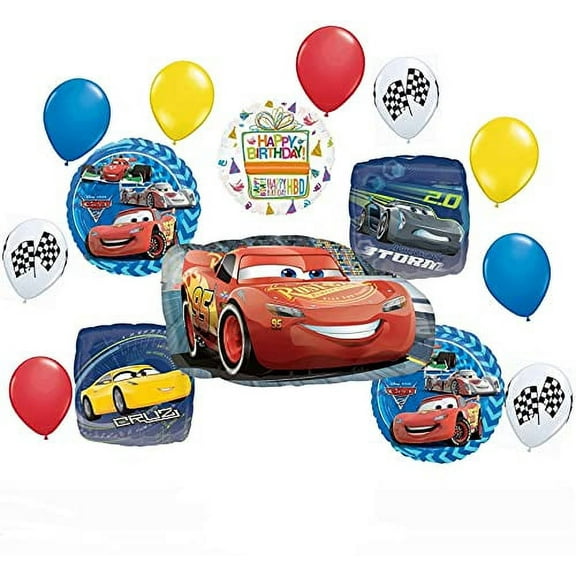 Disney Cars Party Supplies Lightning McQueen Birthday Balloon Bouquet Decorations 15 pieces