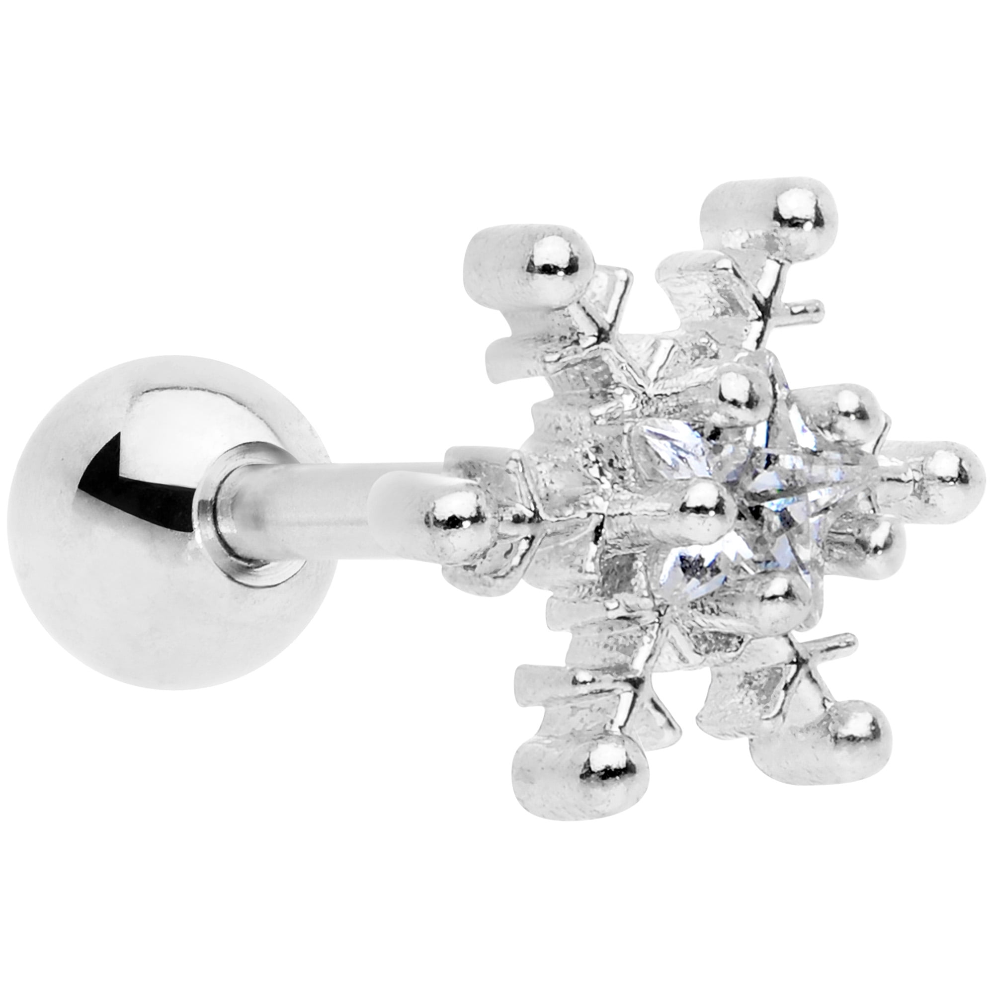 Body Candy 16G Womens 316L Steel Clear Winter Snowflake Cartilage