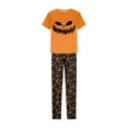 thumbnail image 5 of Onlypjs Halloween Family Matching Pajamas Set Pumpkin Face Sleepwear Orange Short Sleeve Top and Black Printed Pants Holiday Loungewear Outfit, 5 of 5