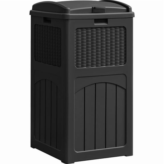 Devoko 35 Gallon All-Weather use Trash bin with Lid, Patio Resin Hideaway Trash Can with Waterproof for Backyard, Black