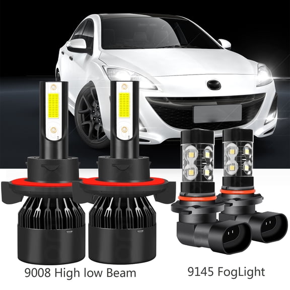 LED Headlights High Low Beam Fog Light Bulbs for Mazda Tribute 2008-2011 6000K White 4pcs