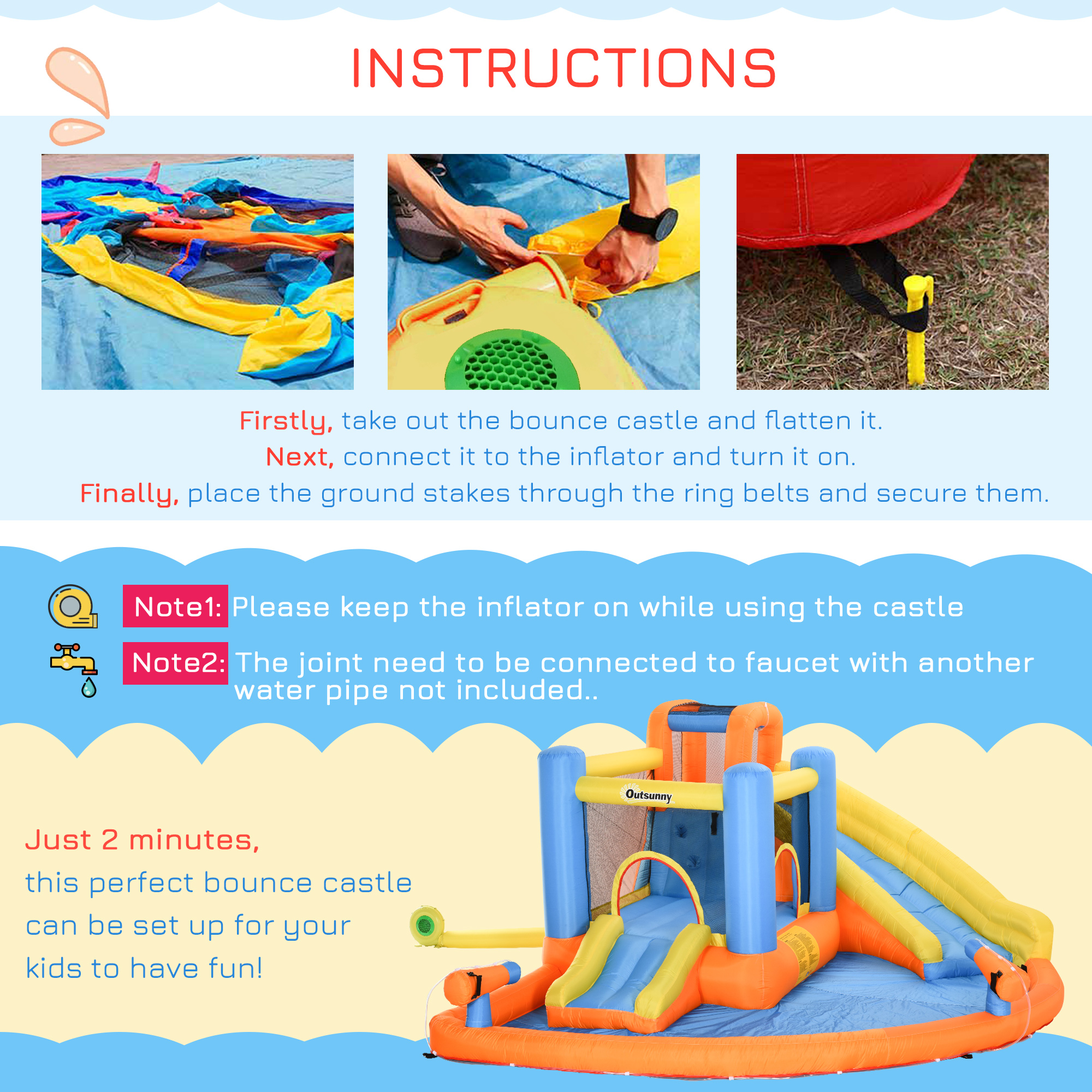 Outsunny Kids Inflatable Water Slide 5-in-1 Bounce House Water Park Jumping Castle with Water Pool, Slide, Climbing Walls, & 2 Water Cannons, 450W Air Blower - image 5 of 9