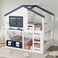 thumbnail image 4 of Harper & Bright Designs Full Size House Bunk Bed with Bookshelf and Window, Full over Full Floor Bunk Bed Frame with Safety Fence and Ladder for Boys and Girls, White, 4 of 12