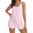 thumbnail image 1 of Conjunto de pijama Ekouaer para mujer, camiseta sin mangas y pantalones cortos de punto acanalado, rosa, 1 of 6