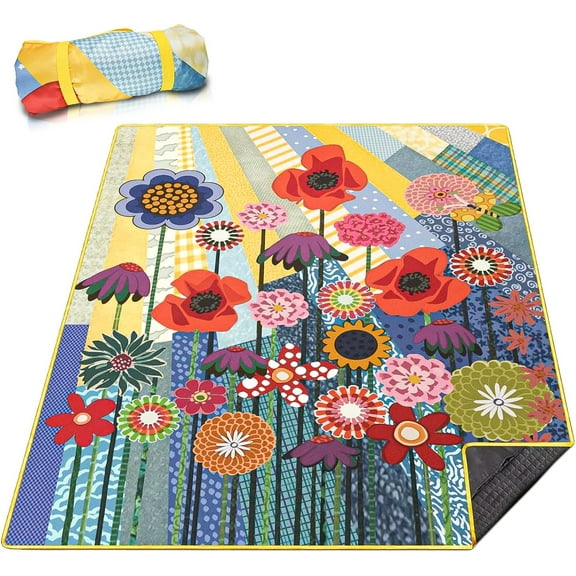 Picnic Blankets Waterproof Foldable Picnic Beach Blanket Waterproof Sandproof Portable Travel Floral Large Picnic Blanket for Outdoor Spring and Summer Camping, Beaches,Parks 80"X 60"