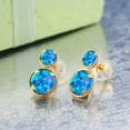 thumbnail image 2 of Gem Stone King 14K Yellow Gold Simulated Blue Opal Earrings for Women (1.10 Cttw, Gemstone October Birthstone, Round Cabochon 6X6MM, Round Cabochon 4X4MM), 2 of 3
