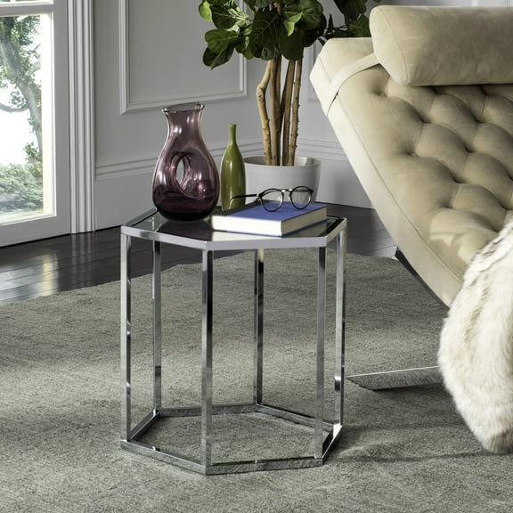 SAFAVIEH Teagan Contemporary Glass Hexagon End Table, Chrome