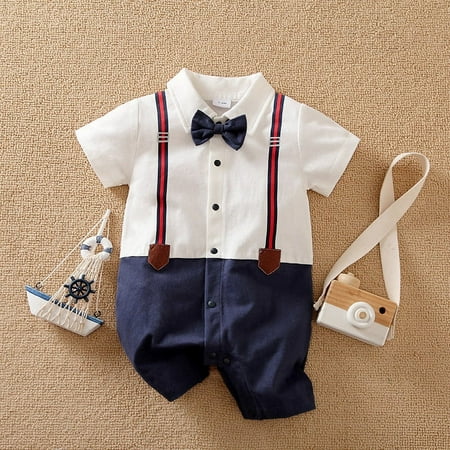 

DDWD Cotton summer newborn baby conjoined clothes short sleeve British male baby ha clothes baby climbing clothes generation of hair