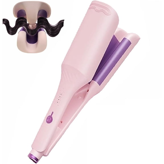 3 Barrel Curling Iron, 1.25-inch Deep Waver Hair Curler, Ionic Curling Wand with Ceramic for Women, 32mm Wave Crimper Hair Tool with Heat Resistant Glove, Dual Voltage, Easy to Use - Pink