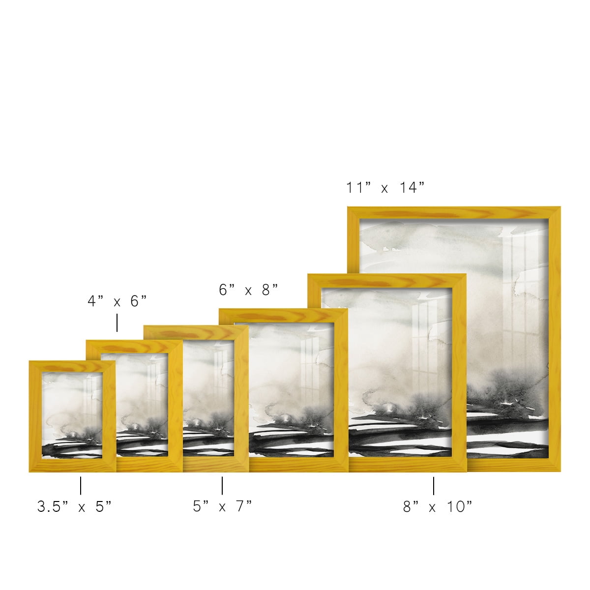 Ebony Horizon Triptych I - Framed Print w/glass - Sunflower Yellow